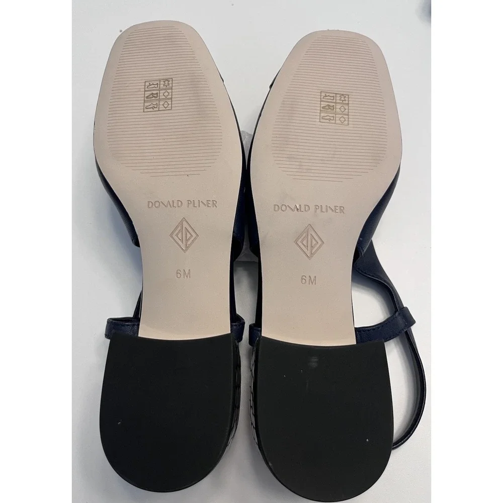 New DONALD PLINER Sz 6M Heels Davina Slingback Navy Blue Croc Embossed Cap Toe